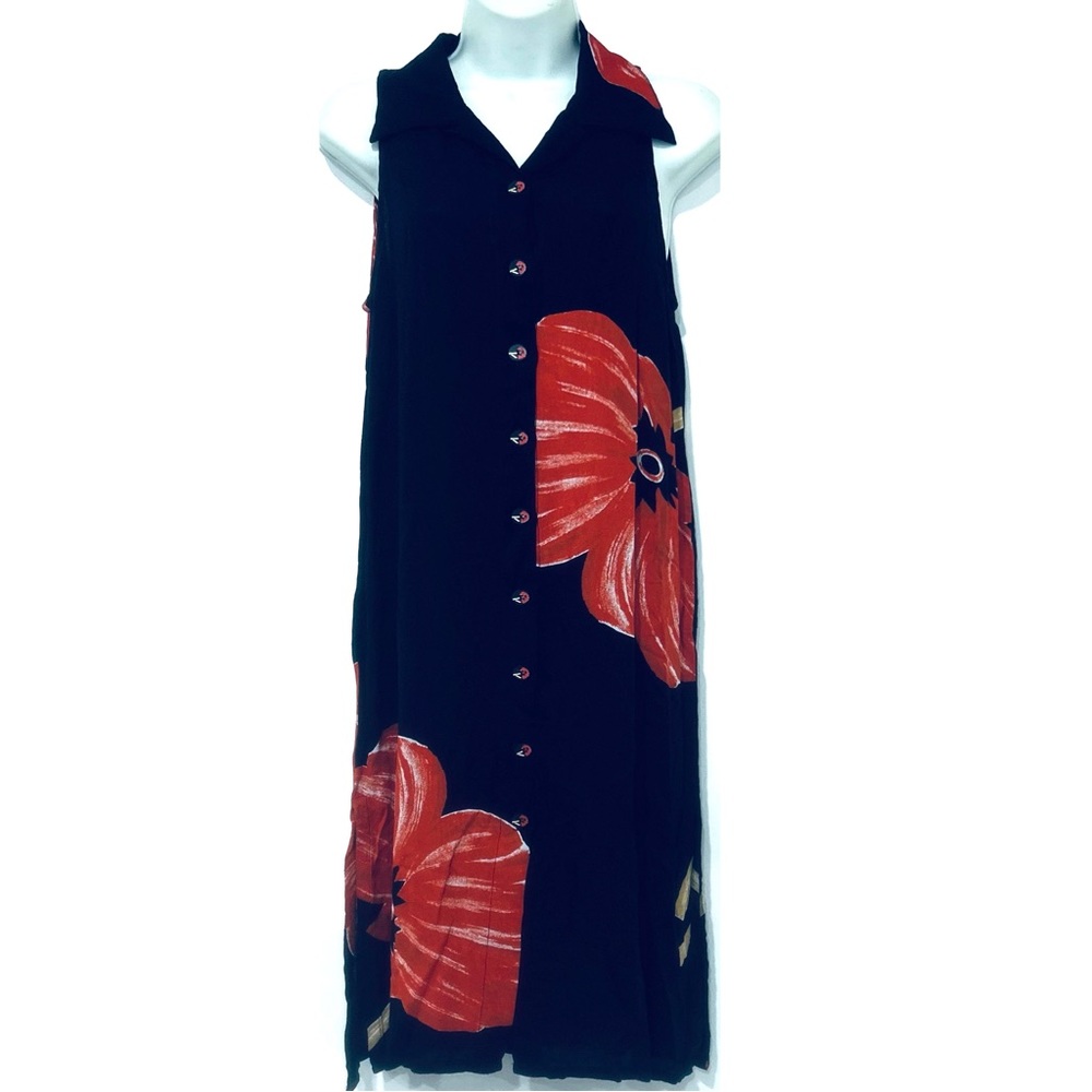 ISLAND COLLECTION 100% RAYON MAXI BLACK ORANGE DRESS.SIZE SMALL